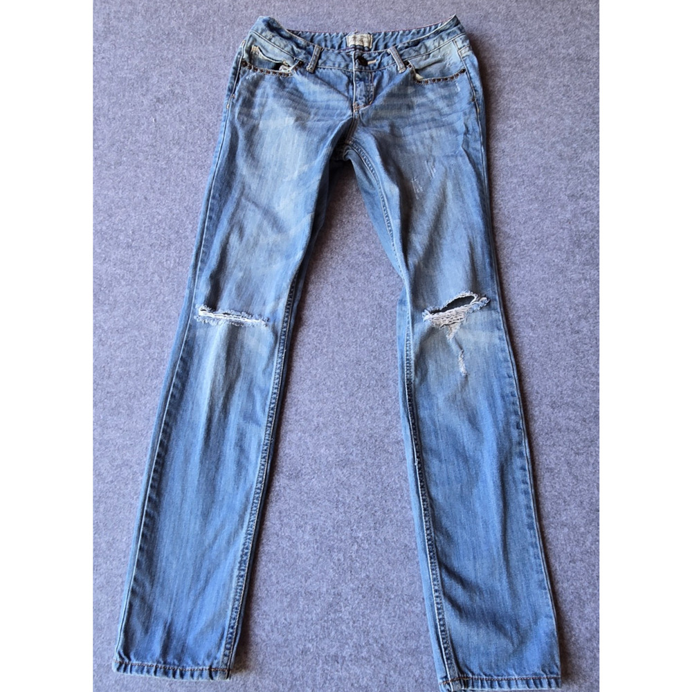 AEROPOSTALE Bayla Skinny Jeans Size 3/4 Light Wash Distressed Stretch 29x31